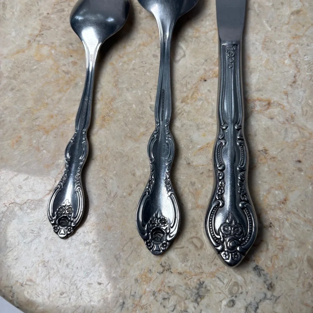 International Stainless Verona Flatware 3pc Set Silver Rose‎ Korea Knife Spoons